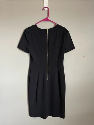 CALVIN KLEIN | Black Short-Sleeve Sheath Midi Dress Sz 6 thumbnail 4