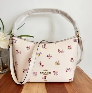NWT Coach Zip Top Shoulder Bag With Heart‎ Print thumbnail 1