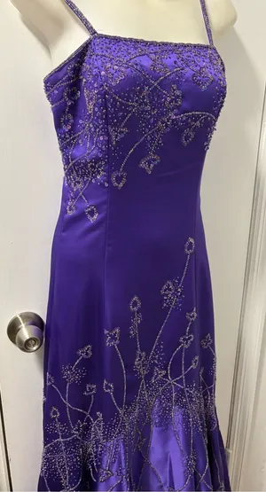Y2k beaded mermaid dress in royal purple satin thumbnail 1