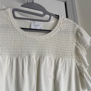 Anthropologie Sundays White Smocked Mini Dress Cotton Ruffle Sleeve - Size M thumbnail 7