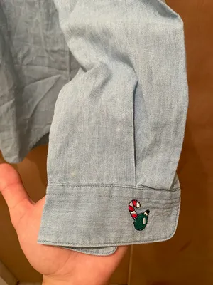 Vintage Christmas holiday stocking embroidered light wash denim shirt size small thumbnail 5
