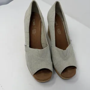TOMS Canvas Peep Toe Wedge Sandal Oatmeal Natural Cork Heel Women Size 9 thumbnail 10