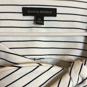Banana Republic Navy Blue & White Striped Top With Bow thumbnail 2