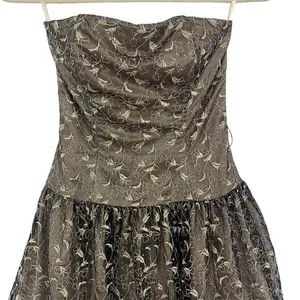 Jessica McClintock Gold Strapless Fit Flare Dress Floral Overlay Party‎ 2 Retro thumbnail 2