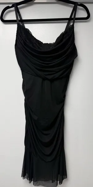Current Mood Black Draped Slip Dress with Lace Trim thumbnail 1