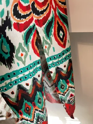 VENUS Printed V-Neck Midi Dress in Green, Cream & Orange thumbnail 7