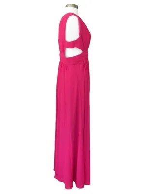 Belle Badges Mischka Bright Pink Formal Dress Plunge V-neck & Back Cut Out Sz10 thumbnail 3