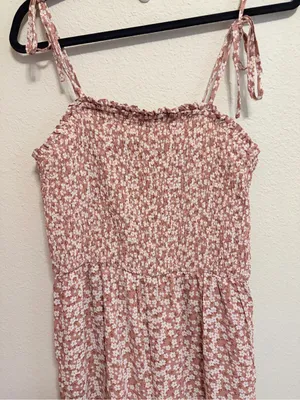 Women's large Mauve Pink Ditsy Floral Smocked Wide-Leg Jumpsuit thumbnail 2