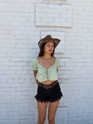 ZARA sage green tie front crop top sz XS #western #cowgirl #boho #summer thumbnail 2
