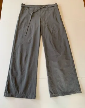 MNG By Mango Women’s Large Self Belt Side Zip Wide Leg Gray Trousers Dress Pants thumbnail 1