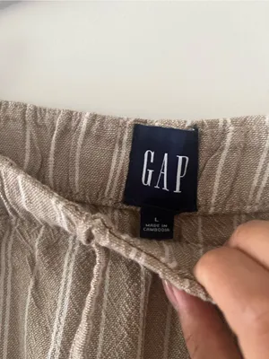 Gap Beige Tan Linen Blend Striped Wide Leg Pants Large Coastal Euro Summer Beach thumbnail 4