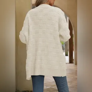NEW Ivory Oversized Checkered Chunky Cardigan Sweater Open Front XL thumbnail 2
