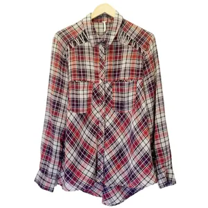 Free People Stitch Detail Plaid Boho Western Snap Shirt in Ash Combo Size Medium thumbnail 13