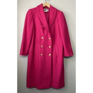 Vintage Fuchsia Pink Trench Coat Womens Size 14 Wool Double Breasted Glam 80s thumbnail 3