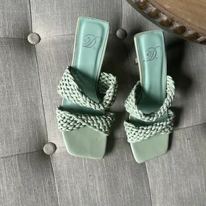 D Mint Green Braided Leather Open Toe Slip On Heels Size 5.5 thumbnail 4