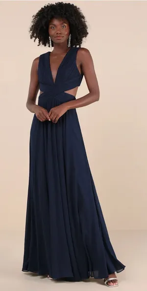 Lulus‎ sz S Navy Blue Vivid Imagination Cutout Maxi Dress Plunging Luxury NWOT thumbnail 1