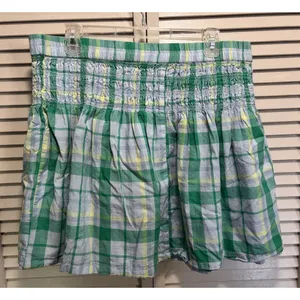 Mini Skirt Plaid Size L/XL A-Line Lined‎ Ruffle Green/Yellow Smocked Waist thumbnail 4