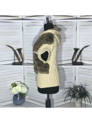 Vintage Faux Fur vest cable knit warm hooded ski resort travel cottage 70's boho thumbnail 4
