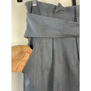 Zara Womans Tapered Cargo Pants High Rise Paperbag Sz S Blue Gray Linen‎ Blend thumbnail 6