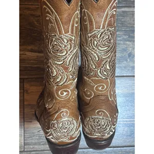 Wildflowers Bluebonnet Size 6 Brown Leather Rose Embroidered Cowboy Boots‎ Rodeo thumbnail 9