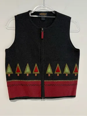 Woolrich Vintage Sweater Vest Womens‎ Christmas Trees Artsy Stitched grey Small thumbnail 1