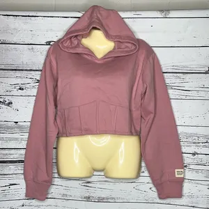 Abercrombie Social Tourist NWT Size L Pink Fleece Lined Crop Hoodie Sweatshirt thumbnail 1