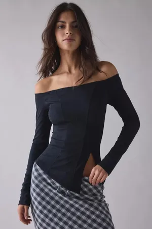 Urban Outfitters Perfect Stranger Asymmetric Split Hem Off-The-Shoulder Top thumbnail 1