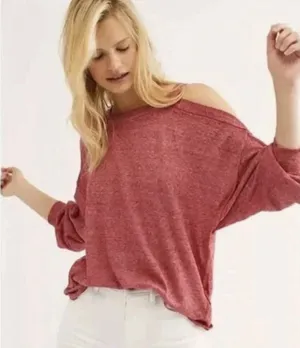 We The Free Chill Out Oversized Cold Shoulder Shirt Heathered Berry XS thumbnail 1