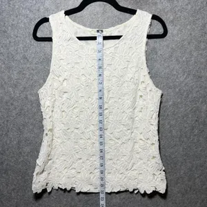 Saint Tropez West Top White Floral Lace‎ Overlay Sleeveless Tank Small thumbnail 3