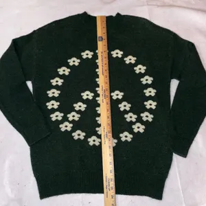 Witty Fox Green Peace Sign Floral Knit Sweater Young Contemporary Size‎ S thumbnail 8