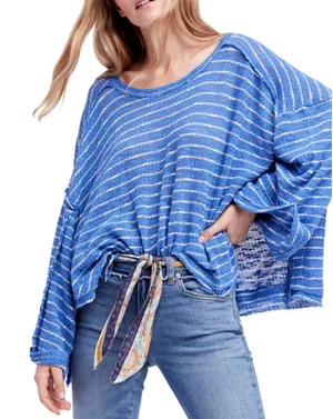 We The Free Island Girl Hacci Blue Striped Oversized Top thumbnail 1