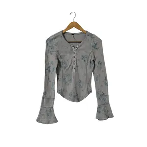 FREE PEOPLE Layer Me Blue Tie Dye Bell Sleeve Thermal Top Shirt Tunic thumbnail 4
