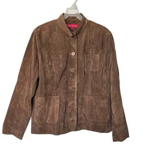 VTG Anne Klein Y2K XL Suede Leather Button Up Jacket chocolate Brown thumbnail 1