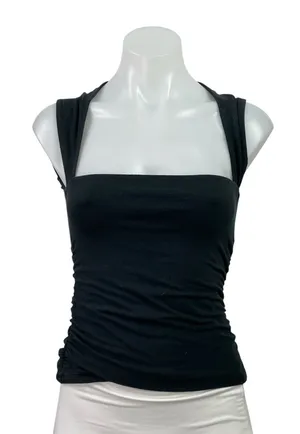 Abercrombie & Fitch Black Sleeveless Square Neck Ruched Crop BlouseTank Top Sz S thumbnail 1