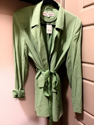 Free People Olivia Green Linen Blazer thumbnail 2