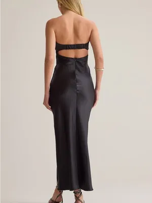 Altar’d State Paityn Strapless Maxi Dress Black Satin Formal Elegant Wedding thumbnail 3