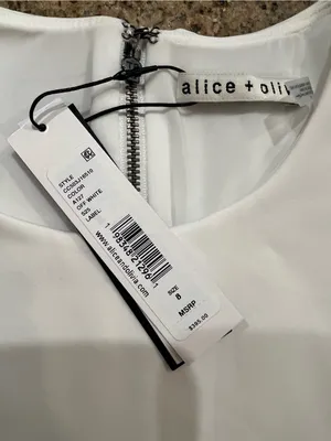 Alice + Olivia Ella Faux Leather Drop Waist Mini Dress White Size 8 NWT thumbnail 6