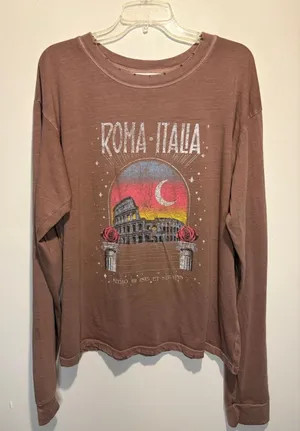Girl Dangerous Roma Italia Long Sleeve Distressed Shirt 100% Cotton Size L thumbnail 1