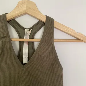 Free People Movement Happiness Runs Crop Top XS Khaki Green Women Ribbed V-Neck thumbnail 3
