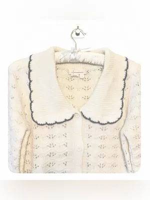 Anthropologie Women’s Collared Pointelle Button Front Cardigan Sweater Size L thumbnail 8
