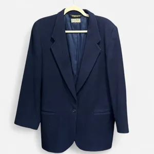 Vintage L.L. Bean Navy Wool Blazer Oversized Made in USA Classic Preppy thumbnail 2