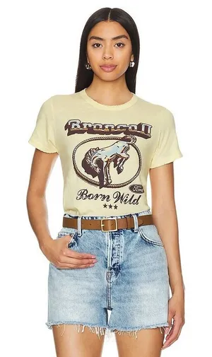 Junk Food Ford Bronco II Graphic Tee Women M Yellow Born Wild Western Distressed thumbnail 1