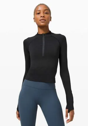Lululemon Swiftly Tech 1/2 Zip 2.0 *Cool Size 4 Black Graphite Grey Crop Top thumbnail 1