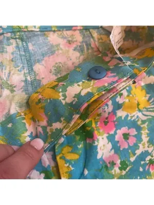 Zara High-Waisted Retro Floral Kick Flare Linen Pants Disco Cottagecore Sz 4 thumbnail 10