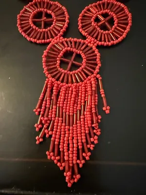 Red Beaded Fringe Necklace - Women Jewelry thumbnail 2
