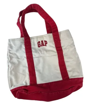 Gap Canvas Tote Bag Cream Red Colorblock Embroidered Logo‎ Large Handbag thumbnail 1