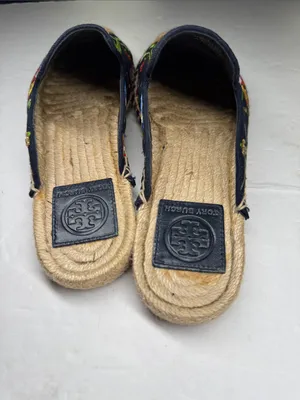 Tory Burch Max Espadrille Mule Embroidered Floral Size 5.5 navy summer casual thumbnail 5
