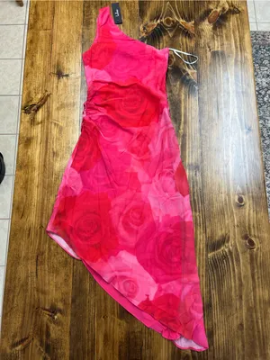 Lulus Pretty Serene Pink Floral One-Shoulder Asymmetrical Midi Dress Size XS NWT thumbnail 8