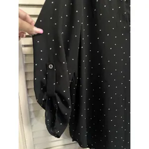 Chiffon Black Polka-dot‎ Long Tab Sleeve Blouse Size Large V Neck Lightweight thumbnail 4