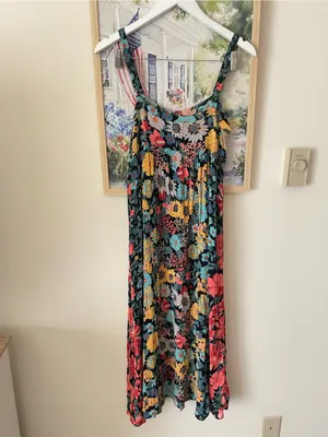 Natural Life Sidney Colorful Floral Boho Crinkle Maxi Dress Size Small thumbnail 6